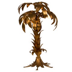 A Gilded Metal Palm Tree Lamp Designed By Herman Koegl From Italy C. 1970.