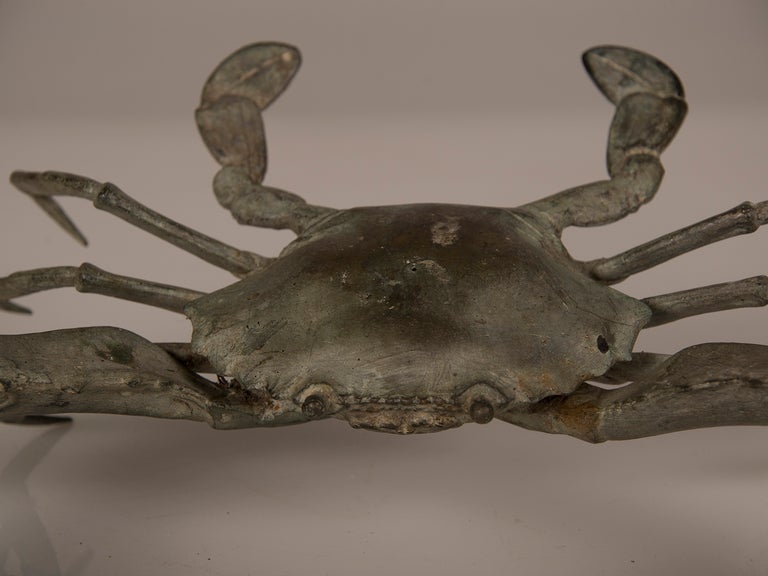 Vintage French Cast Bronze Crab Lifesize Sculpture circa 1940 In Excellent Condition In Houston, TX