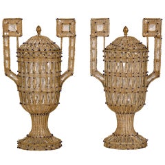 Classical Urns Cloaked in Crystal Beads from Sicily, Italy ca. 1930