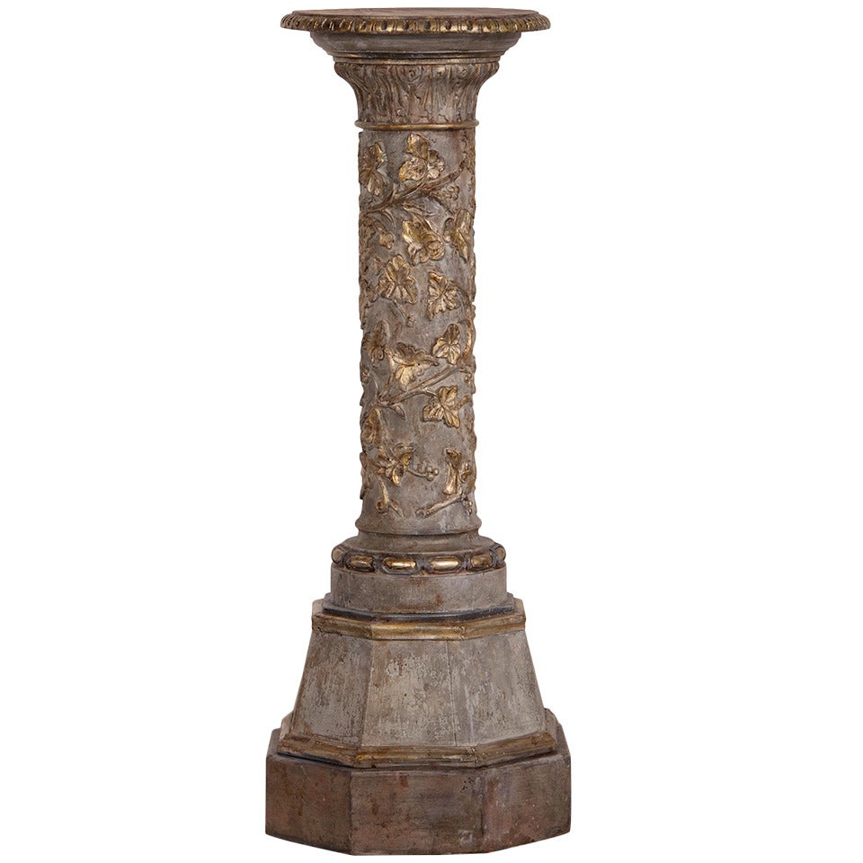 Antique Italian Renaissance Style Carved and Painted Pedestal circa 1860
