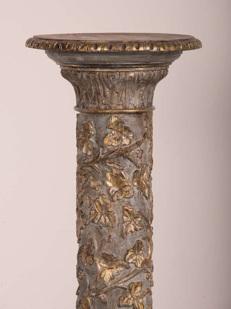 Wood Antique Italian Renaissance Style Carved and Painted Pedestal circa 1860