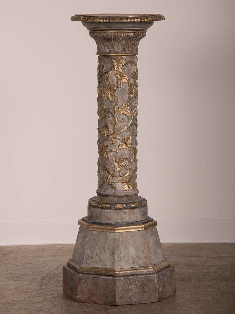 Antique Italian Renaissance Style Carved and Painted Pedestal circa 1860 In Excellent Condition In Houston, TX