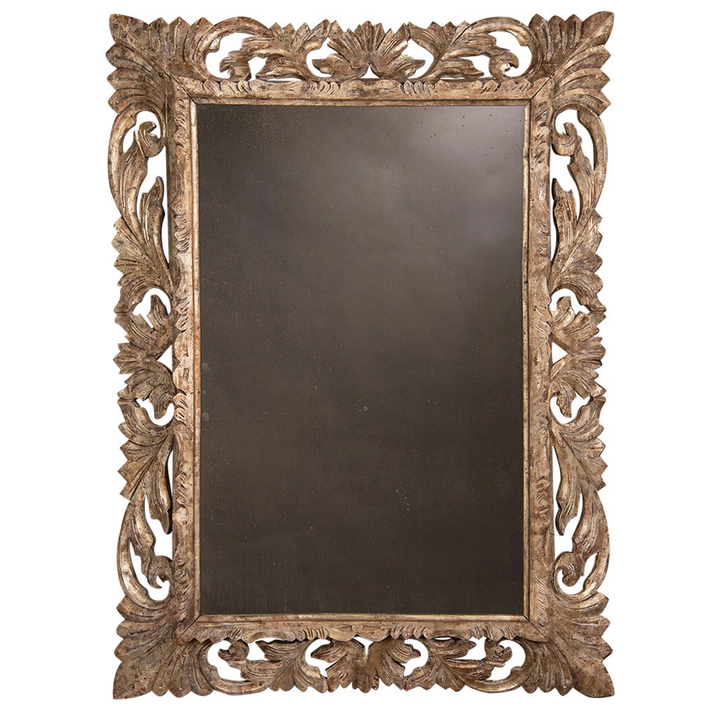 Silvered Carved Oak Mirror, France circa 1890