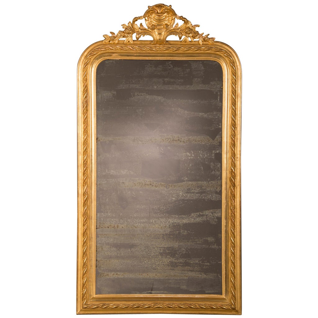 Louis Philippe Gold Leaf Mirror with Cartouche, France circa 1885 (33"w x 61"h)