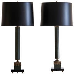Pair of Empire Style Vintage Tôle Lamps, France, circa 1930