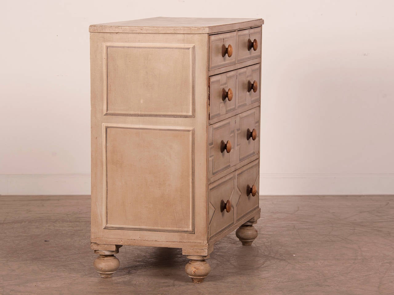 Mid-19th Century Five Drawer Pine Chest, England circa1865, Painted Geometric Pattern
