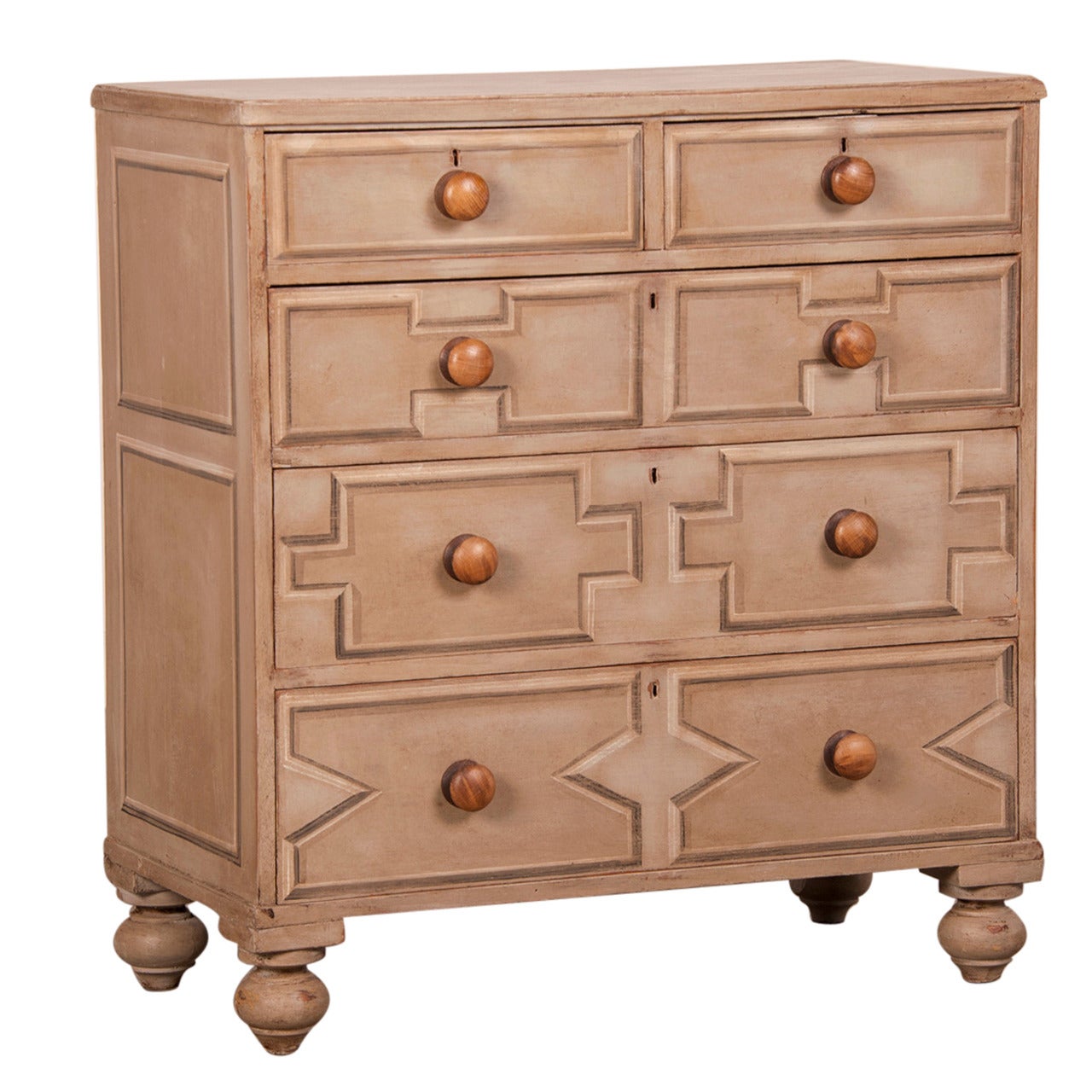 Five Drawer Pine Chest, England circa1865, Painted Geometric Pattern