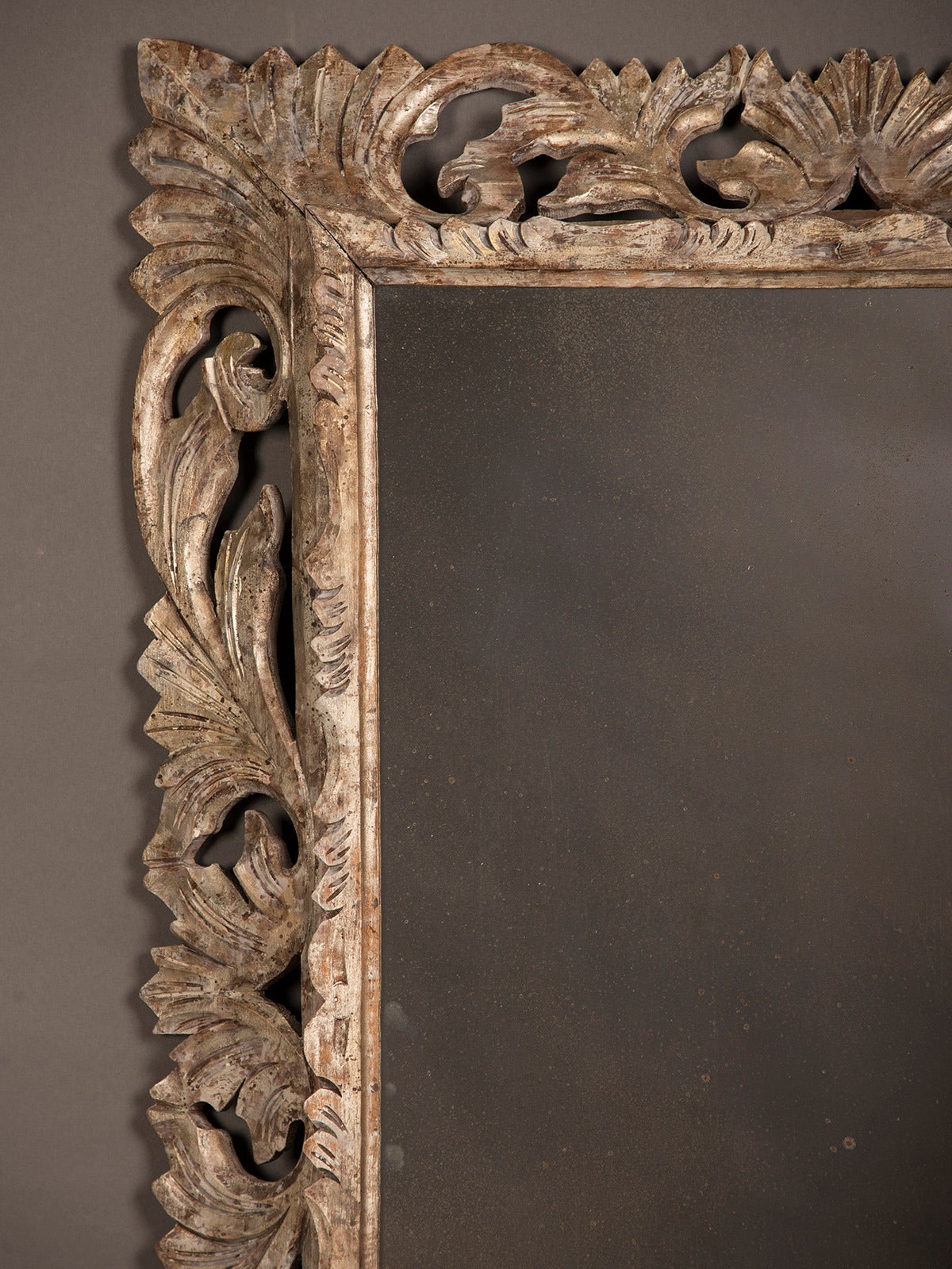Art Nouveau Silvered Carved Oak Mirror, France circa 1890