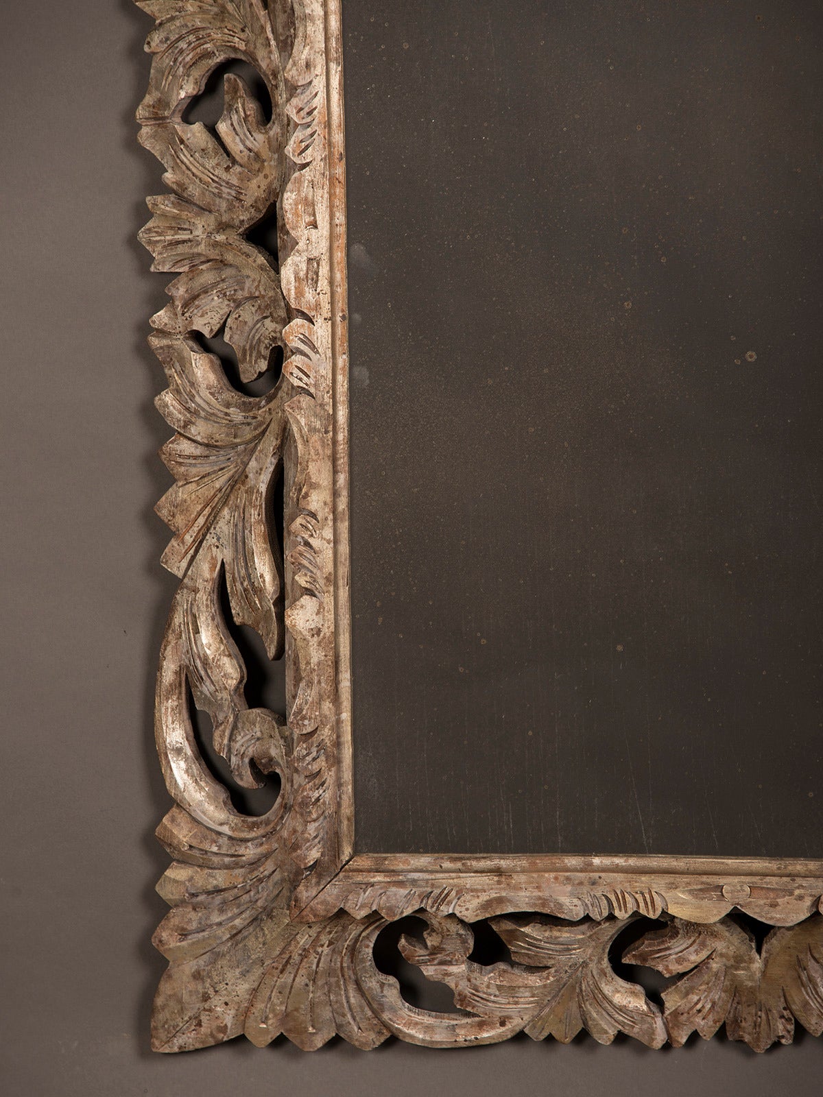 French Silvered Carved Oak Mirror, France circa 1890
