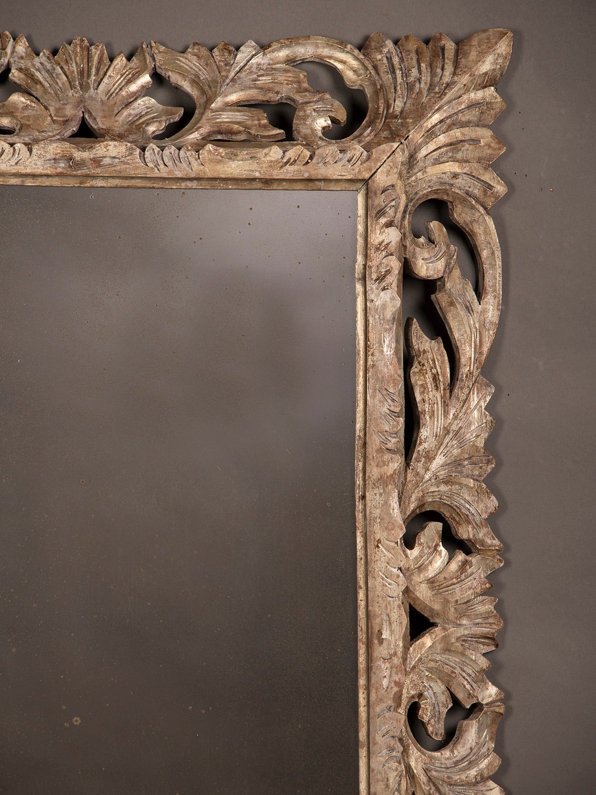19th Century Silvered Carved Oak Mirror, France circa 1890