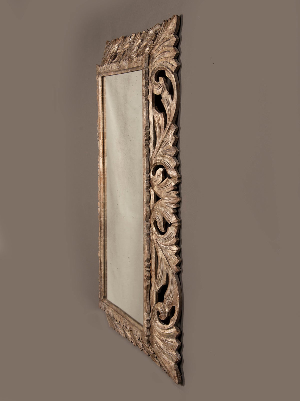 Silvered Carved Oak Mirror, France circa 1890 1