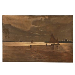 Art Moderne Period Oil on Canvas Seaside Painting, France c.1940