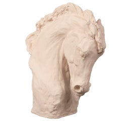 Signed Plaster Sculpture Maquette of a Horse Head, France c.1960