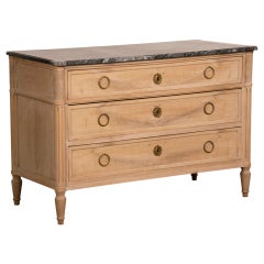 Antique Louis XVI Style Pale Burl Walnut Commode with Marble Top, France c.1890
