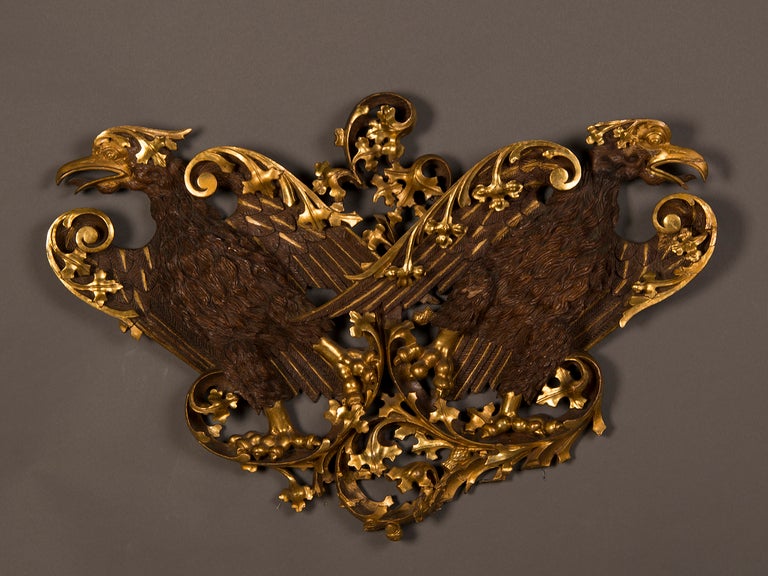 Imperial Hapsburg Double Eagle Gilded Walnut Carved Wall Mount, Austria c.1870