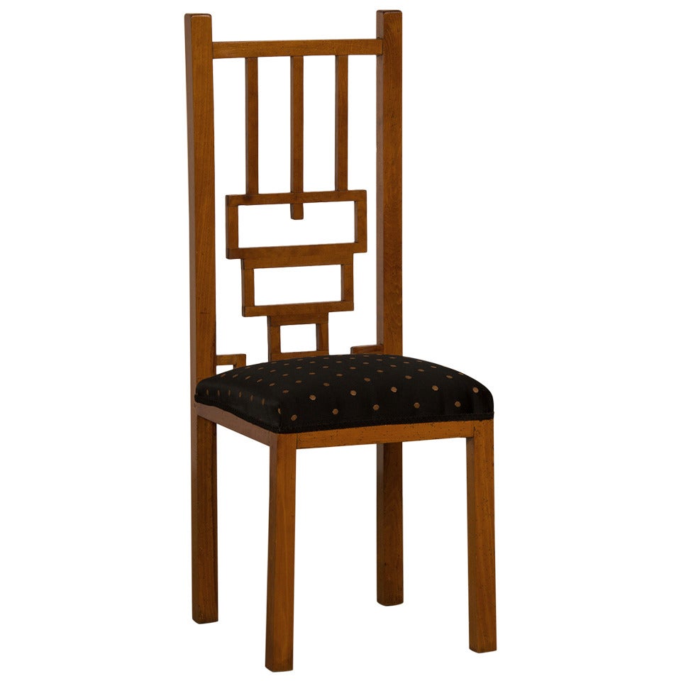 German Cubism Cherrywood Tall Back Chair, circa 1900 For Sale
