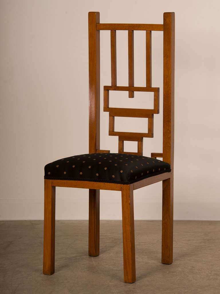 Futurist German Cubism Cherrywood Tall Back Chair, circa 1900 For Sale