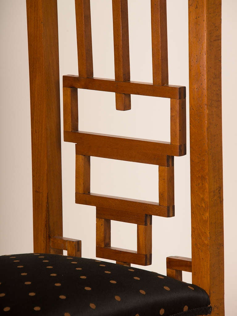 German Cubism Cherrywood Tall Back Chair, circa 1900 In Excellent Condition For Sale In Houston, TX