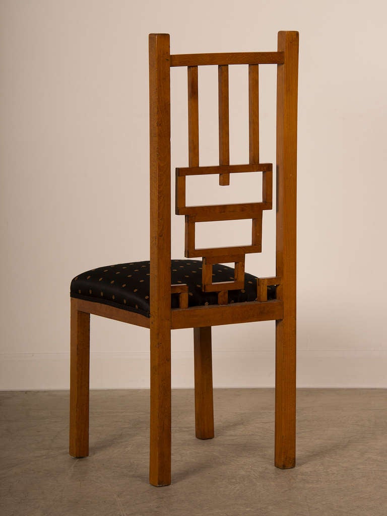 20th Century German Cubism Cherrywood Tall Back Chair, circa 1900 For Sale