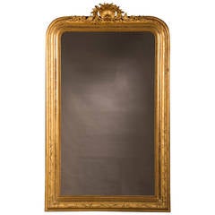 Antique Louis Philippe Gold Leaf Mirror with Cartouche, France, circa 1885