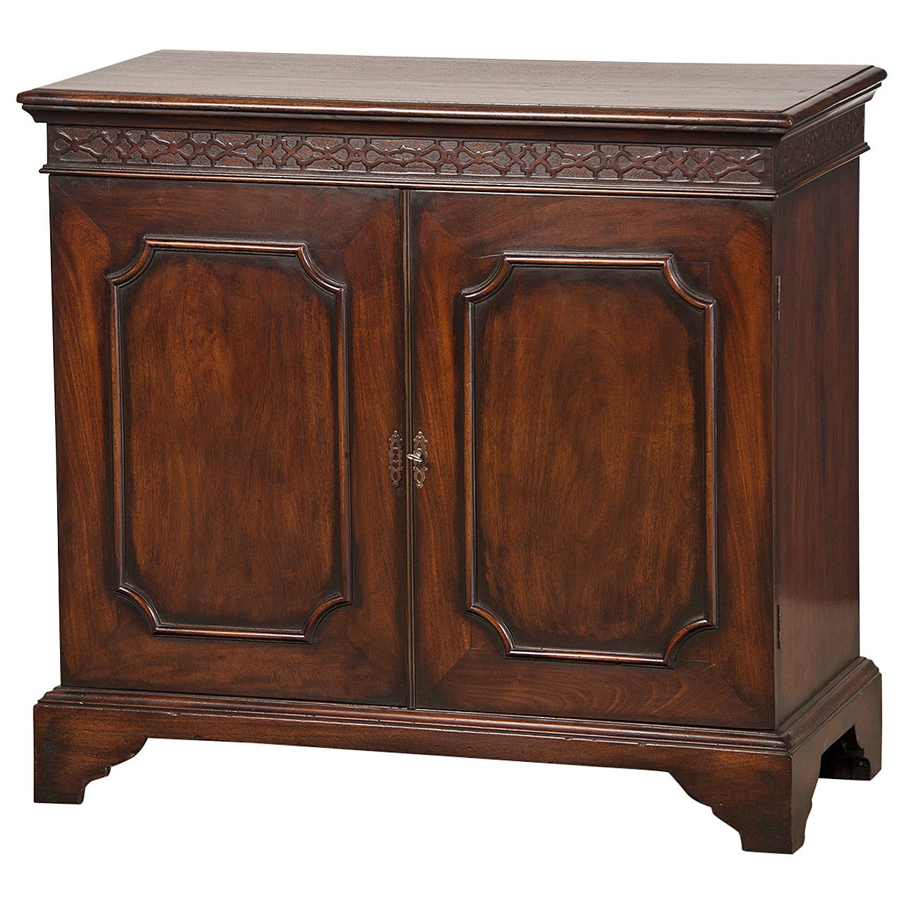 Antique English George III Style Mahogany Cabinet Blind Fret Carving, circa 1875 For Sale