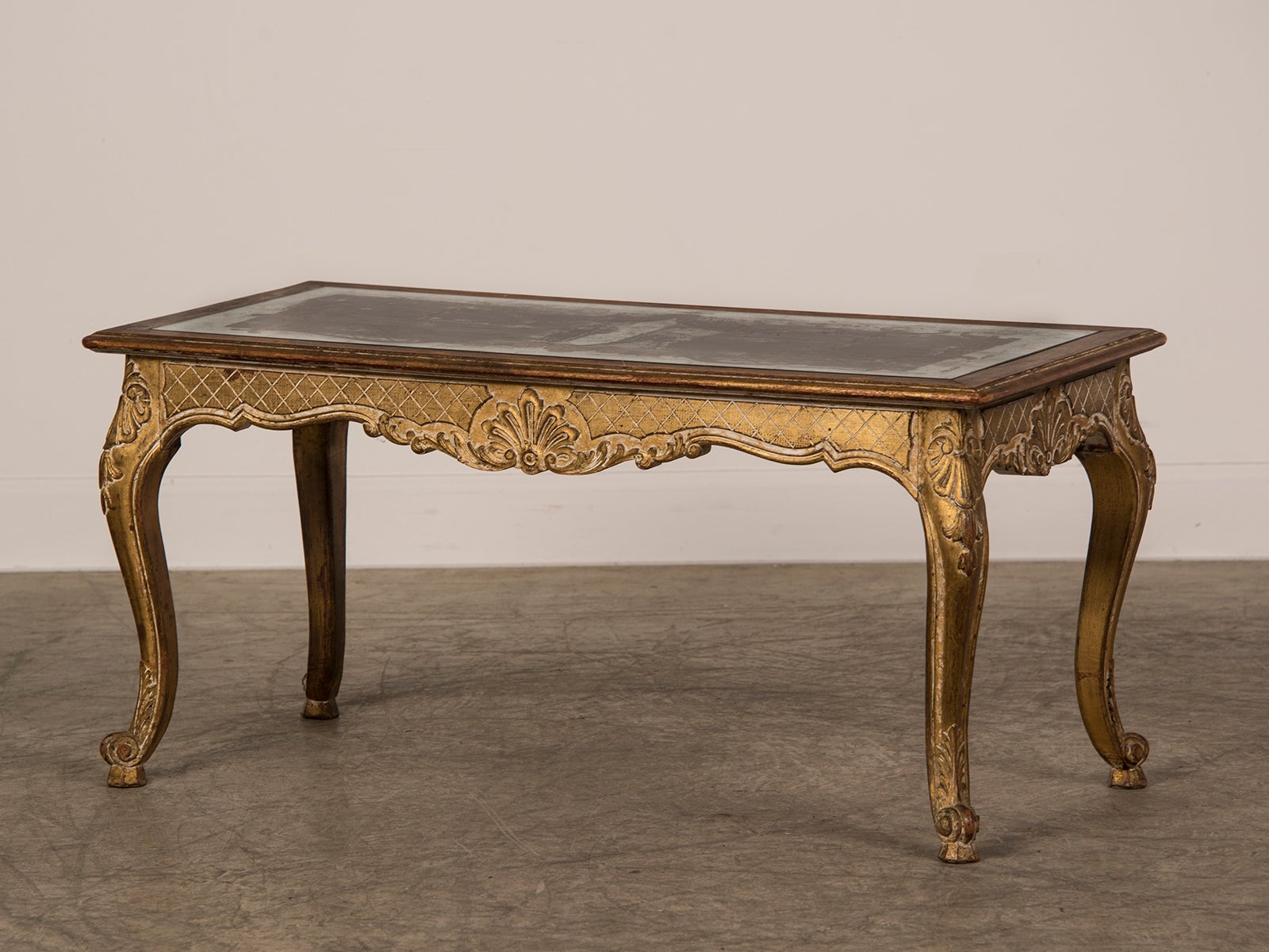 Louis XV Style Gilded Coffee Table with Verre Eglomise Top, France c.1900