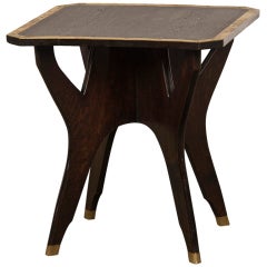 Brass Edged Octagonal Antique French Oak Table with Four Legs, circa 1900