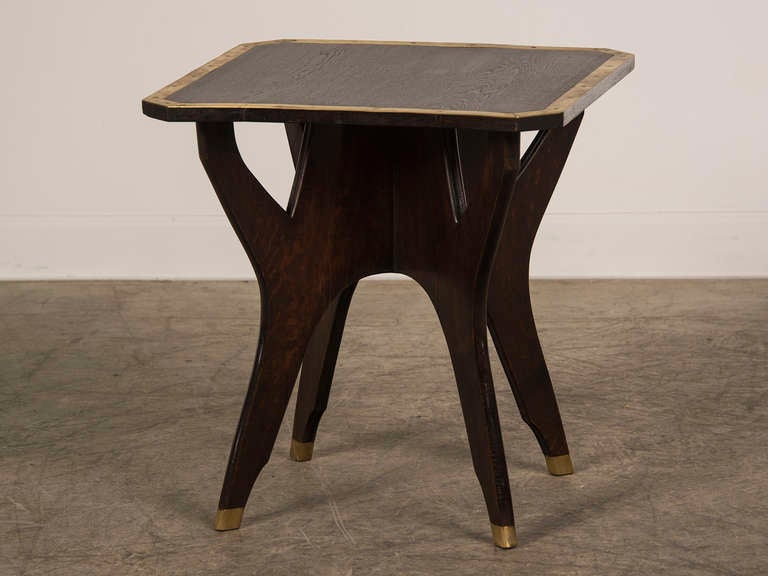 Brass Edged Octagonal Antique French Oak Table with Four Legs, circa 1900