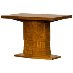 Art Deco Period Burl Walnut and Palisander Wood Pedestal Table, Italy circa 1930