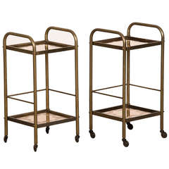 Vintage Art Deco Period Pair Side Tables with Original Mirrored Shelves, France circa 1935