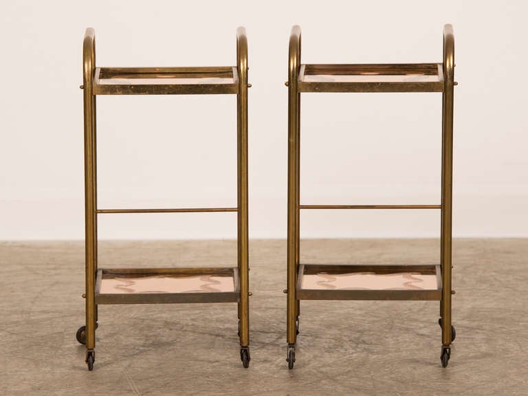 Mid-20th Century Art Deco Period Pair Side Tables with Original Mirrored Shelves, France circa 1935