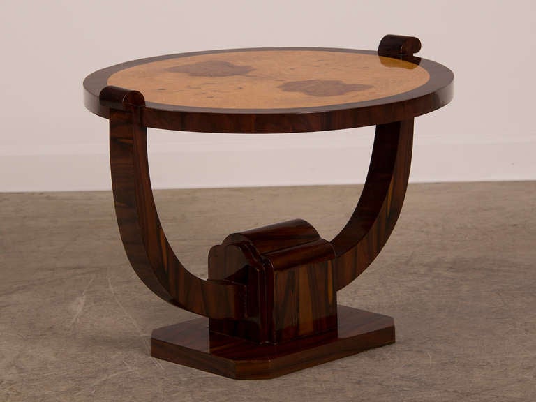 Art Deco Period Rosewood and Burl Ashwood Circular Table, France circa 1930 In Excellent Condition In Houston, TX
