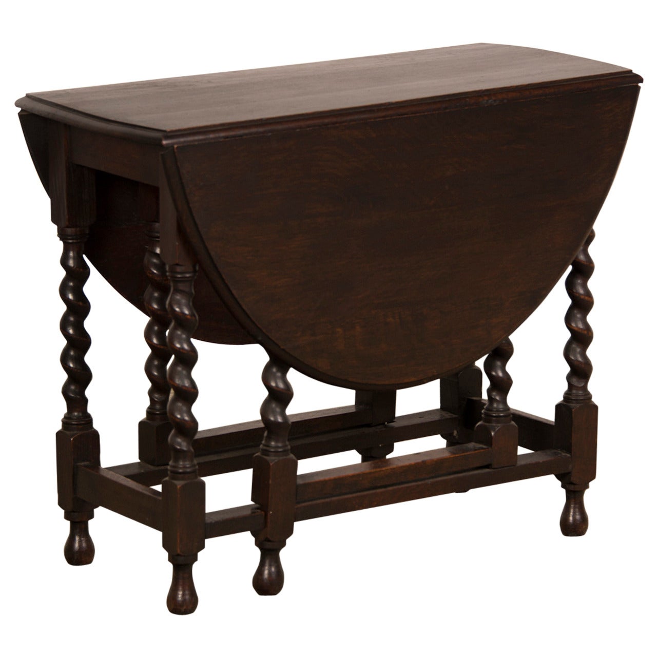 Oval Oak Dropleaf Table with Barley Twist Legs, England circa 1895