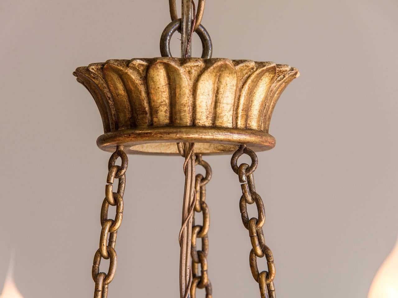 Gilt Neoclassical Painted and Gilded Vintage Six Arm Chandelier, Italy circa 1920