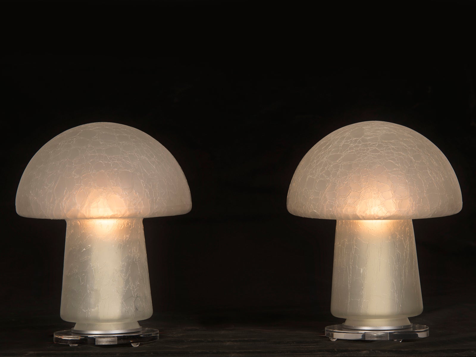 Pair of Vintage Italian Glass Mushroom Shades, circa 1970 Wired as Custom Lamps For Sale