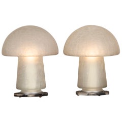 Pair of Vintage Italian Glass Mushroom Shades, circa 1970 Wired as Custom Lamps