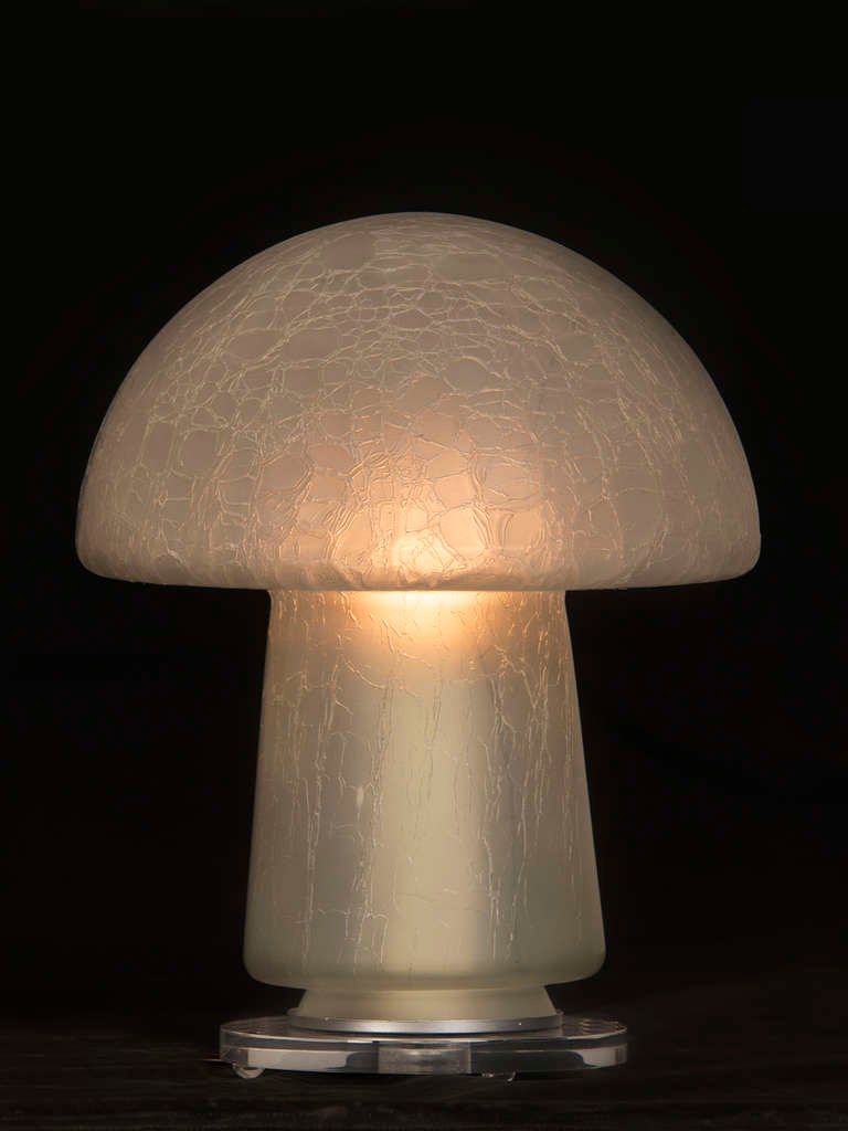 Late 20th Century Pair of Vintage Italian Glass Mushroom Shades, circa 1970 Wired as Custom Lamps For Sale