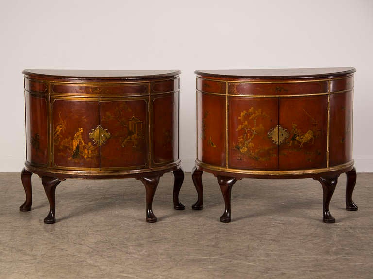 Pair Of Chinoiserie Demi Lune Cabinets From England C.1930