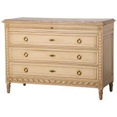 Antique Louis XVI Style Painted Commode with Original Marble Top, France c.1890