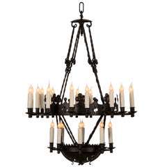 Two Tier Hand Forged Twenty Four Light Iron Chandelier, France C.1900
