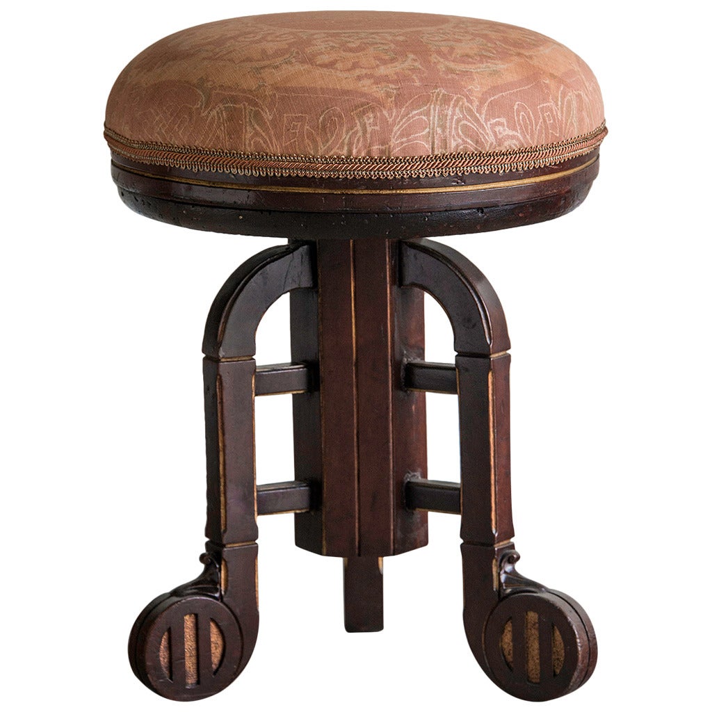 Art Deco Period Mahogany Gilded Stool, Vienna, circa 1930 For Sale at