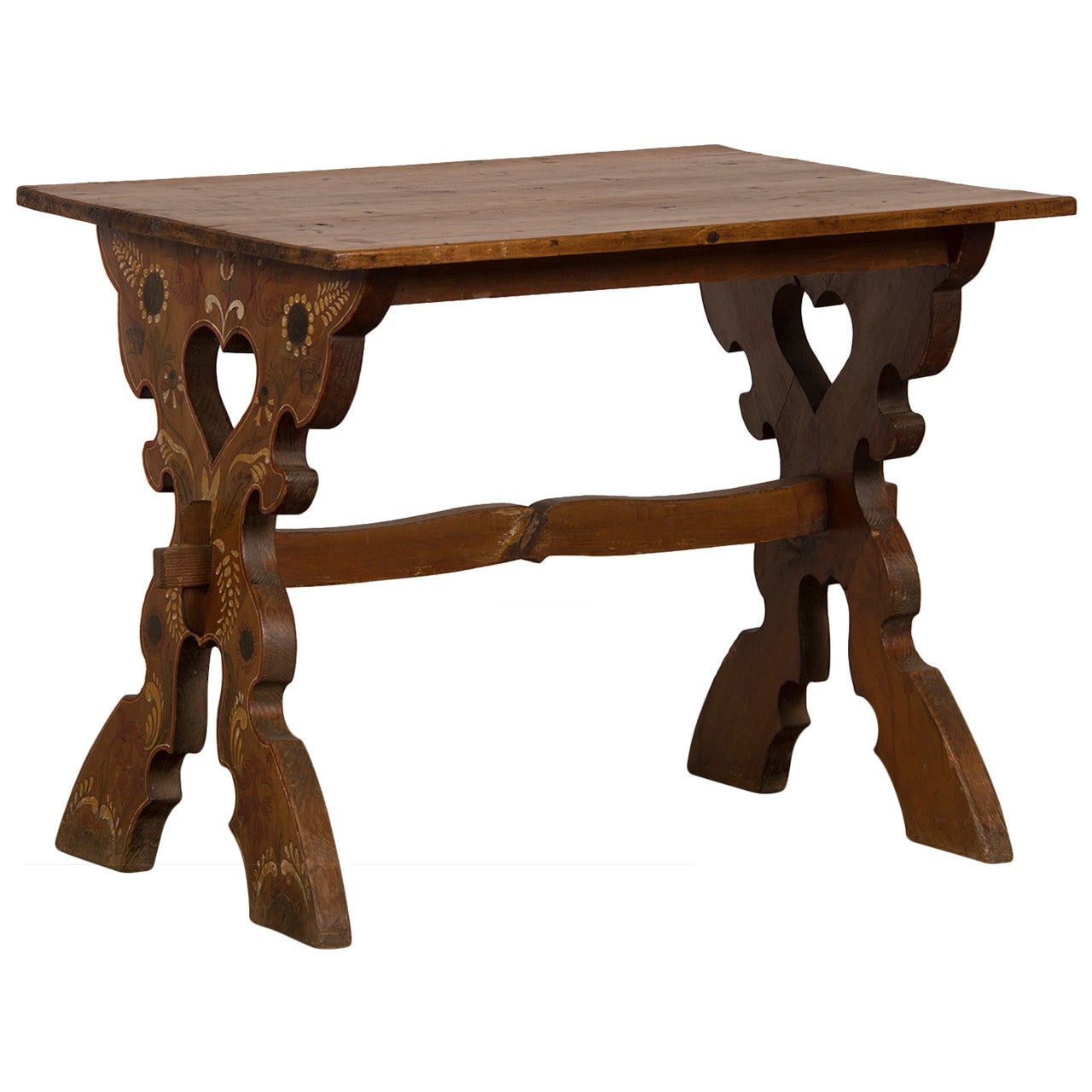 Painted Pine Trestle Table from Austria circa 1880 For Sale