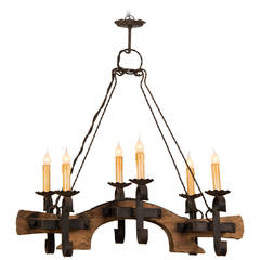 Antique Carved Wooden Ox Yoke Chandelier from France circa 1920