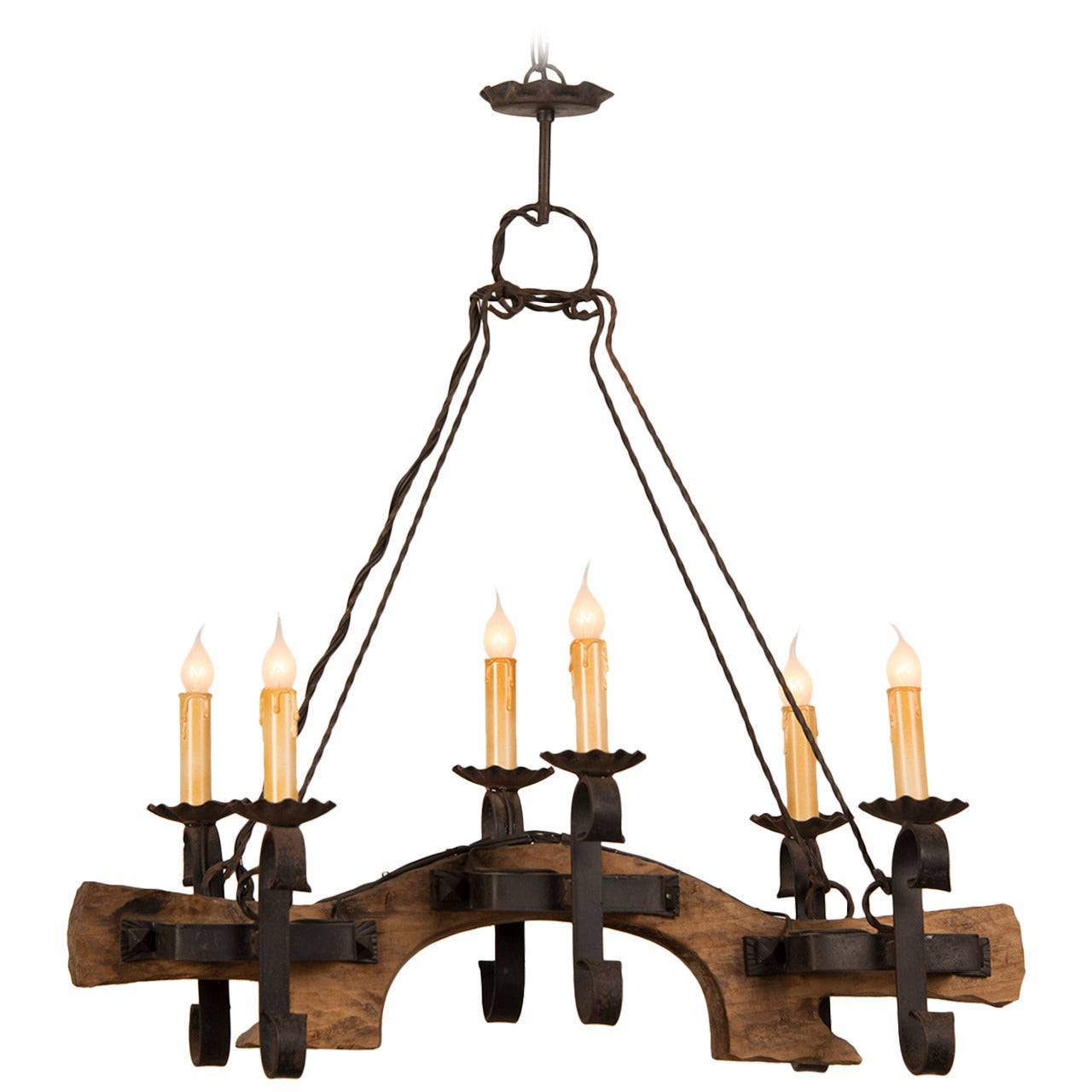 Carved Wooden Ox Yoke Chandelier from France circa 1920