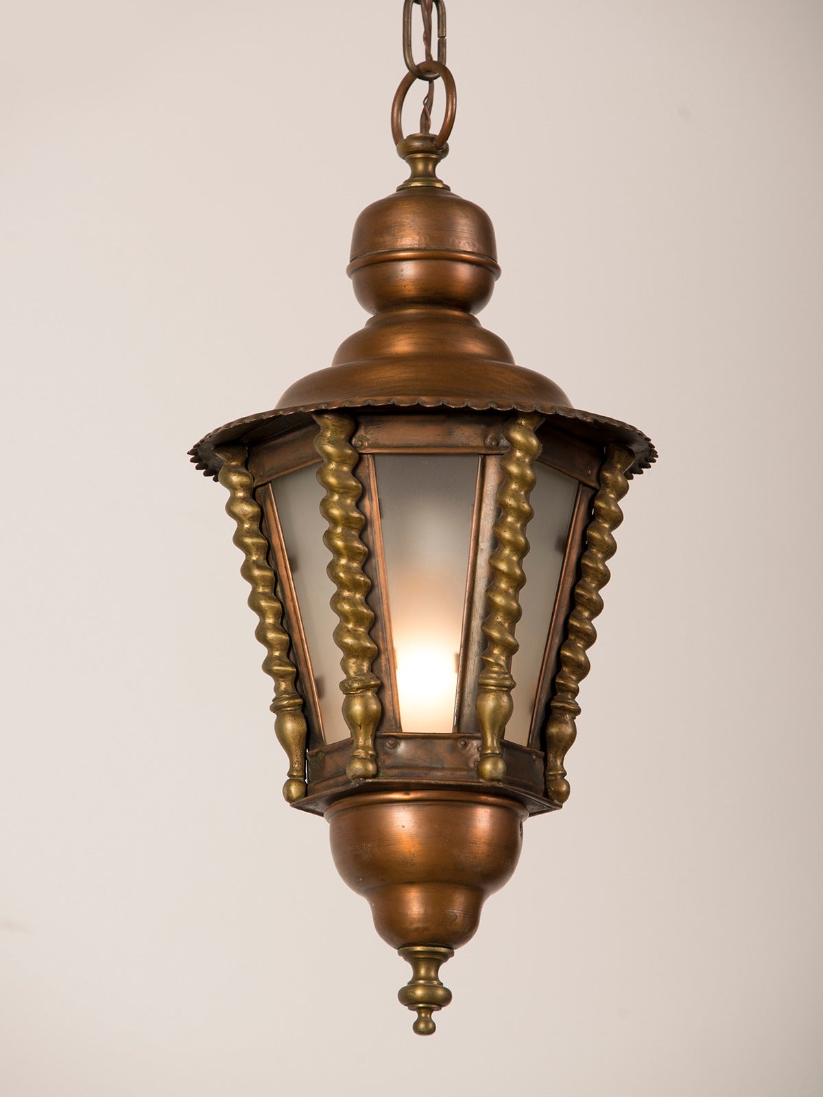 French Brass and Copper Hall Lantern from France circa 1920