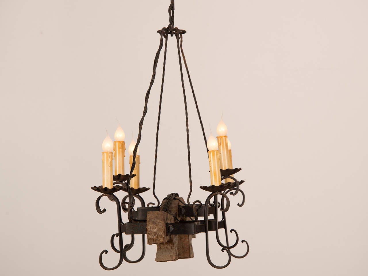 Early 20th Century Carved Wooden Ox Yoke Chandelier from France circa 1920