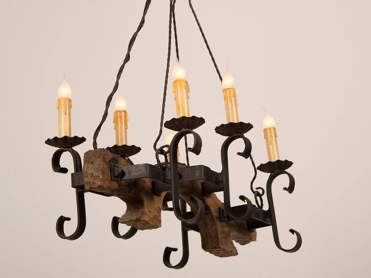 Carved Wooden Ox Yoke Chandelier from France circa 1920 2