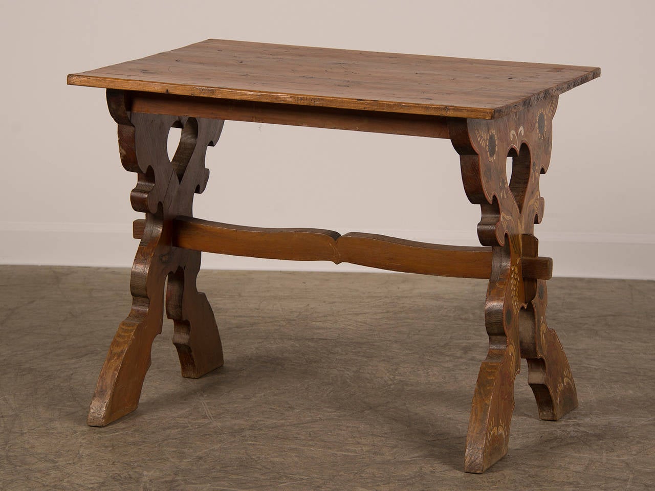 Late 19th Century Painted Pine Trestle Table from Austria circa 1880 For Sale