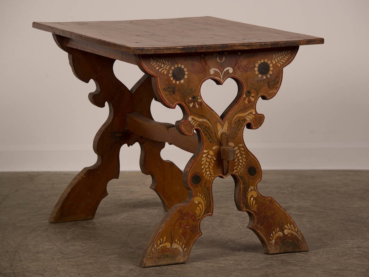 Painted Pine Trestle Table from Austria circa 1880 For Sale 1