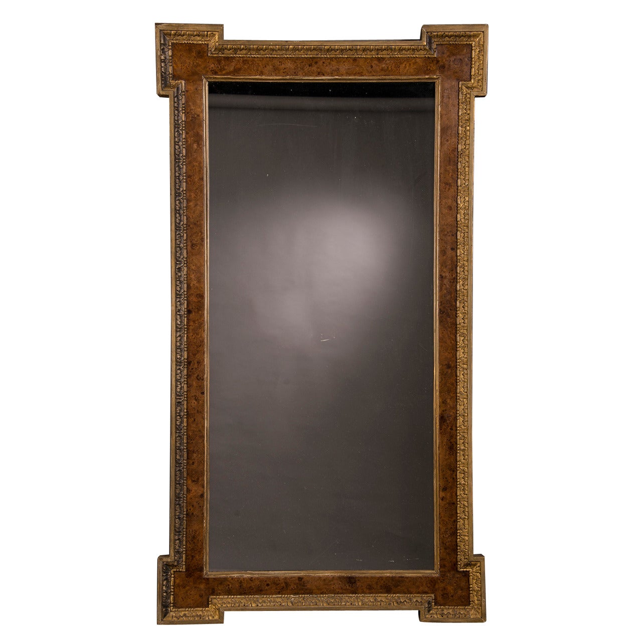 William Kent Burl Elm and Gilded Mirror, England circa 1875 (43"w x 61 1/2"h) For Sale